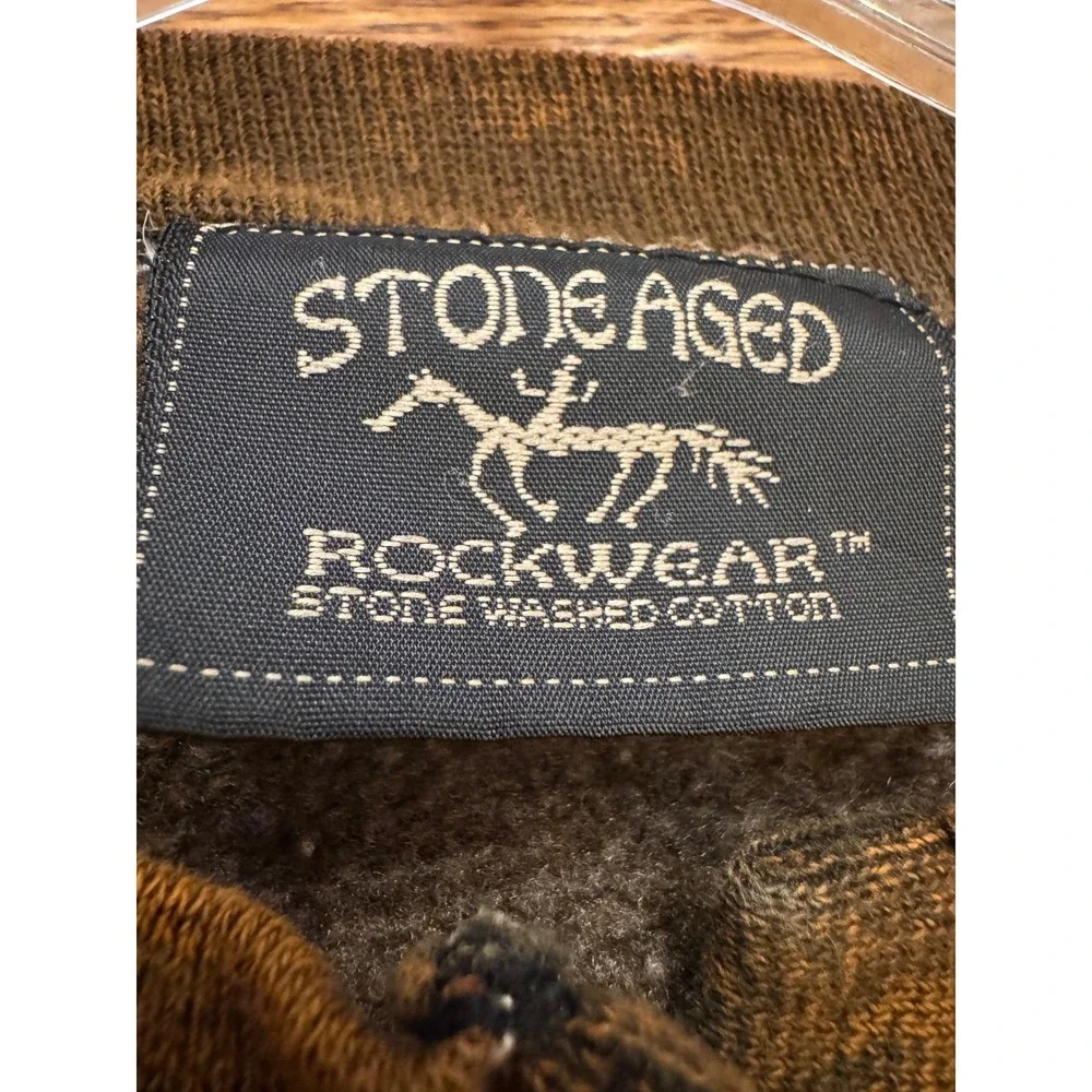 Stone Aged Rockwear Pearl snap Sweatshirt Mens XL Brown Stone Wash Feather USA